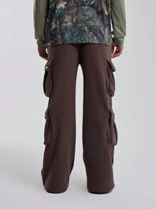 Musero Wide Leg Cargo Pockets Heavy Jersey Sweatpants SPRING SUMMER Wardrobe Streetstyle - Coffee Brown - View 5