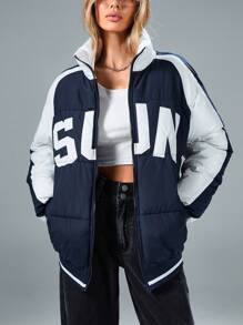 Aveloria Affinna Women's Winter Loose Fit Letter Embroidered Color BlockPadded Insulated Polyfill Synthetic Insulation Winter Coat Winter Jacket Jacket Fall Cloth For Women