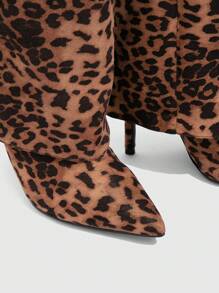 CUCCOO SZL 女士尖头细高跟豹纹中筒靴和踝靴，适合圣诞节、新年、休闲秋冬装搭配、夜间派对装扮