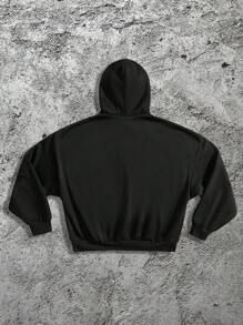 Manfinity NXTstreet 男士骷髅印花休闲连帽衫和裤子套装，适合万圣节和秋冬 - 黑色 - 查看 10