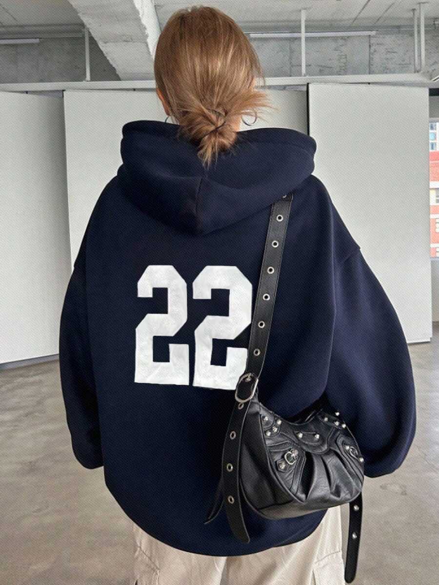 DAZY Damen Sweatshirt mit Buchstaben-Print und Kordelzug, lässig, Herbst/Winter, Drop-Shoulder