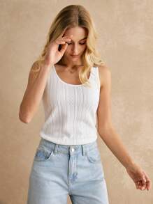 Poéselle Solid Cable Knit Tank Top - White - View 2