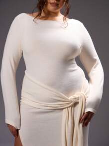 MUSERA Plus Size Fall Side Tie Long Sleeve Knit Maxi Dress Outfit For Break, Casual,  Cool , Holiday Autumn Winter Fall Thanksgiving  New Year