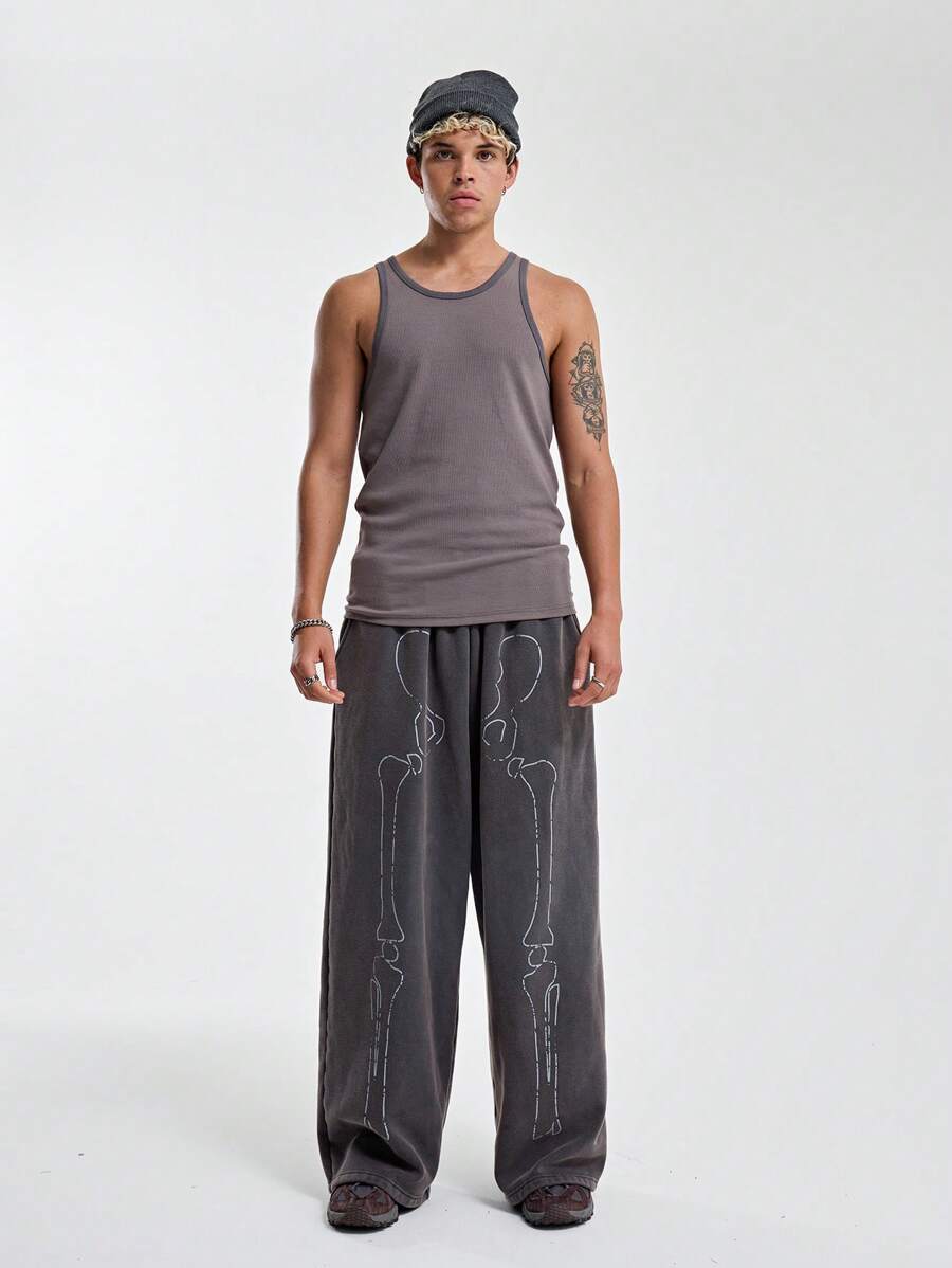 Musero Men Wide Leg Washed Skull Graphic Style Print Sweat Pant Joggers Winter Wardrobe - Multicolor - View 1