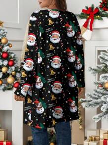 EMERY ROSE 大码女式圣诞元素图案宽松长袖开衫毛衣，适合夏季