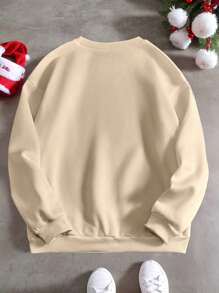 Tween Boys' Round Neck Long Sleeve Printed Casual Pullover Sweatshirt, For Christmas - Khaki - View 2