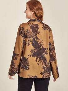 EMERY ROSE Plus Size Women Floral Print Cutout V-Neck Long Sleeve Loose Blouse Shirt, Autumn