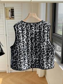 SHEIN EZwear Áo len chui đầu cổ chữ V thường ngày cỡ lớn dành cho nữ có trang trí nơ, có thể đảo ngược, thích hợp cho ngày trở lại trường, hàng ngày, hẹn hò, họa tiết kẻ caro xám, mùa thu/đông - Xám - Xem 4