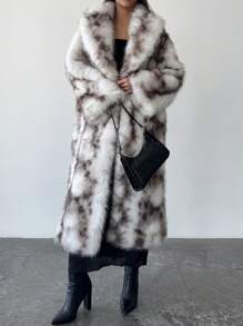 Aloruh 优雅豹纹毛绒领长款防风保暖外套，秋冬