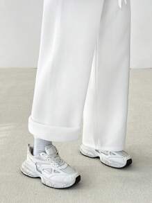SHEIN PETITE Casual Essential Simple White Drawstring Waist Loose Sweatpants - White - View 7