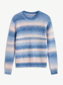 Business Casual Men's Loose Fit Crocheted Gradual Striped Wool Pullover Sweater, Casual Round Neck, For Fall Winter - Multicolor - View 1