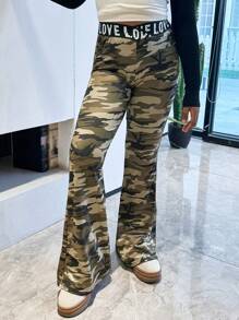 Slaydiva Tween Girl 运动休闲针织迷彩喇叭裤 - 彩色 - 查看 3