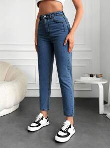 EURMUSE 100%Cotton Washed Slant Pocket Casual Skinny Jeans - Baby Blue - View 3