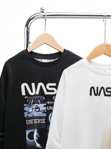 SHEIN Leap Crew 3pcs/Set Teen Boys' Casual Printed Pattern Crew Neck Long Sleeve Knit T-Shirt, 3 Designs One Set, Suitable For Daily, Leisure, Travel, Sports, Spring/Summer/Autumn/Winter - Red - View 5