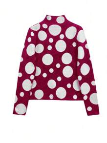 SHEIN LUNE 新款秋冬女装高领波点印花长袖修身针织套头毛衣 - 中紫紅色 - 查看 3