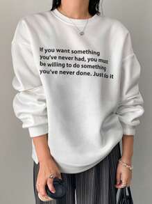 FRIFUL 女式镂空撕边字母印花圆领长袖套头衫，秋季服装