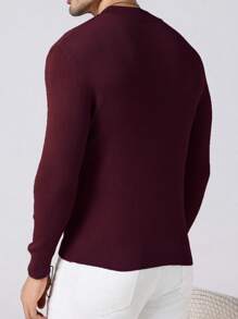 Manfinity Mode Men's Crew Neck Solid Color Long Sleeve Simple Knitted Sweater, Casual Everyday Wear, Fall/Winter - Burgundy - View 2