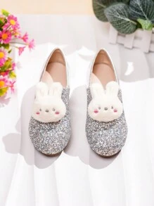 Fashionable Casual Glitter Bunny Head Breathable Low Heel Children Shoes For Girls