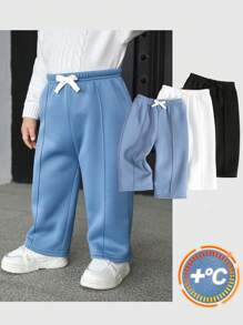 SHEIN 3pcs/Set Babyboy & Babygirl Casual Solid Color Thermal Lined Elastic Waist Pants Set, Suitable For Autumn And Winter Outings