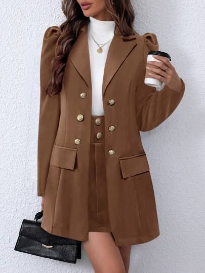 Ellegaria. 2pcs/Set Women Plaid Blazer Jacket And Pencil Skirt Suit, Elegant For Autumn/Winter Fall Cloth For Women