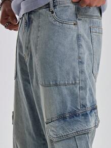Musero Baggy Washed Stitch Panel Jean PantsCargo Style Pocket Detailing Denim Trouser Bottoms SPRING SUMMER Essentials - Multicolor - View 4