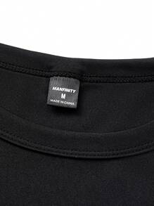 Manfinity Homme 男士十字图案印花短袖 T 恤，休闲，外出，适合丈夫 - 黑色 - 查看 4