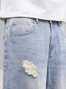 Manfinity EMRG Plus Size Men Distressed Pocket Loose Wide-Leg Casual Jeans - Light Wash - View 6