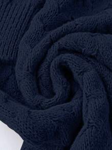 SHEIN LUNE 大码女式休闲纯色落肩宽松粗针织开衫，适合冬季 - 藏蓝色 - 查看 7