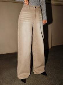 Forever 21 Women Contrast Color Pocket Casual Straight Leg Jeans - Khaki - View 6