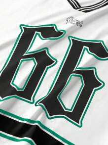 PAVTROS 男士条纹拼接数字印花短袖T恤，休闲日常穿着，图案T恤，图案T恤，图案男士T恤 - 彩色 - 查看 8