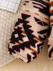 SHEIN 1pc Young Boy Casual Minimalist Totem Print Fleece Long Sleeve Jacket, Suitable For Daily Warm Up, School, Autumn/Winter - Multicolor - View 4