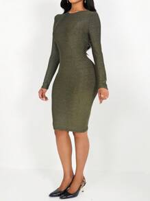 SHEIN Clasi 1pc Women Commuting Simple Elegant Fitted Dress For New Year Holiday Party Clothes Fall Cloth For Women - Gold - View 4