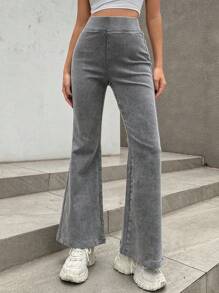DAZY 女式高腰弹力紧身喇叭牛仔裤 - 灰色 - 查看 3