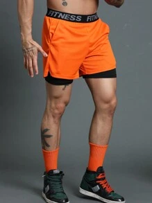 Gym Rark 男友风男士纯色拼布字母印花简约休闲运动短裤 - 橘色 - 查看 3