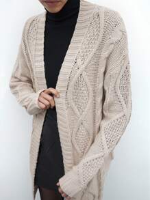 Maija Urban Elegant Casual Outdoor Retro Women Camel Color Cable Long Knit Cardigan, Autumn/Winter New Arrival