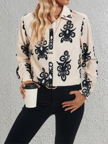 SHEIN Clasi Professional Floral Print Open Front Blouse For Commuting Women Shirt