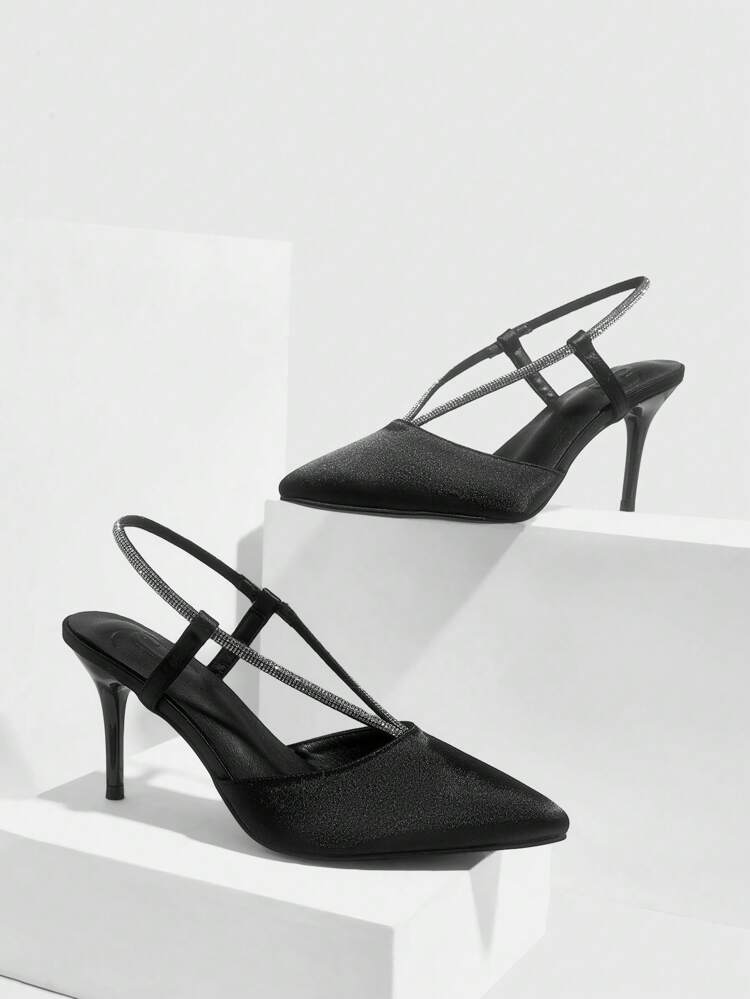 CUCCOO SZL Pointed Toe Crystal Chain Decor High Heel Pumps For Women For Christmas And New Year Holiday Vibe Fall And Winter