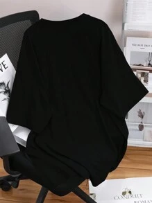 Claim Dot 男士夏季休閒短袖T恤，印有標語和櫻桃圖案 - 黑色 - 查看 2