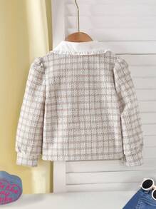 SHEIN Young Girl Chic Lady Turndown Collar Fitted Long Sleeve Plaid Shirt, Versatile For Spring & Autumn - Khaki - View 2