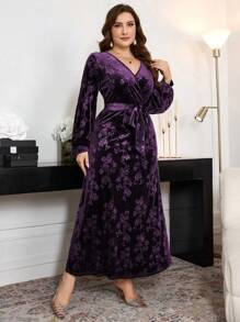 Modelyn 大码时尚简约长袖前系带休闲长裙超长女士装长款晚礼服