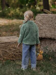 SHEIN 年轻女孩花卉刺绣羊毛夹克，冬季休闲 - 彩色 - 查看 2