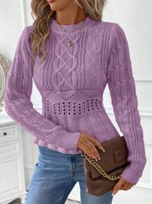SHEIN Clasi Women Crewneck Twist Rope Hem Fitted Pullover Sweater, Elegant Long Sleeve Top, Suitable For Work, Teaching