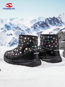 HOBIBEAR 1 双儿童黑色雪地靴，带钩环设计的波尔卡圆点闪光图案，男孩/女孩防水防滑保暖靴，适合冬季 - 黑色 - 查看 5
