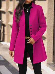 EMERY ROSE Women's Casual Vacation Valentine's Day Mandarin Collar Fitted Overcoat - Hot Pink - View 7