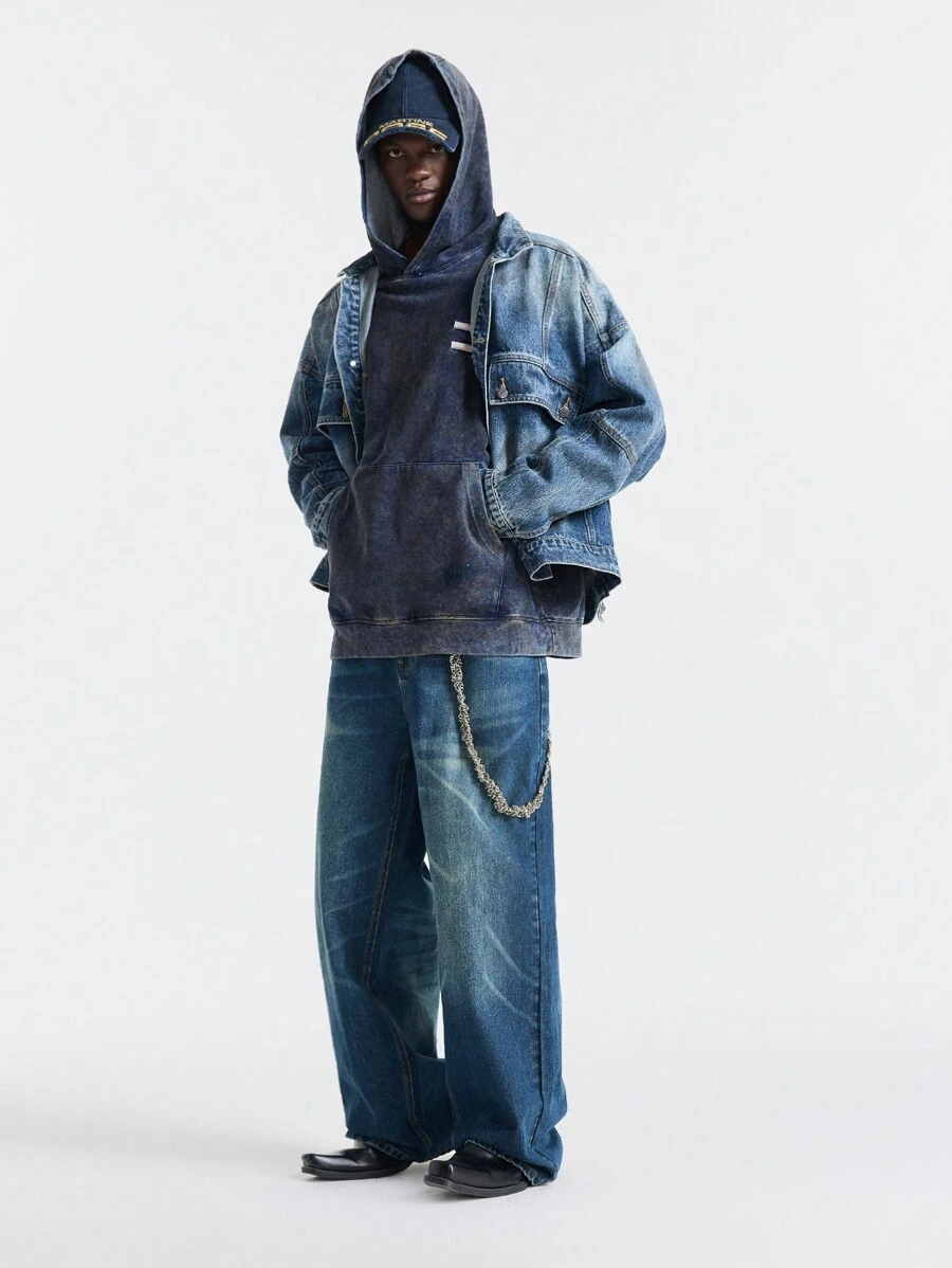 NEON BLANC Quần Jeans Denim Dài Ống Rộng Dệt Rộng Thường Ngày Cho Nam, Màu Xanh - Màu xanh lam - Xem 1