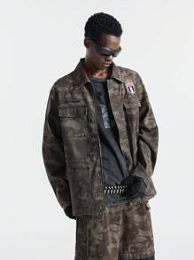 NEON BLANC Men's Washed Denim Woven Casual Long Sleeve Jacket, Rust Brown Street Style, For Fall Winter - Black - View 2