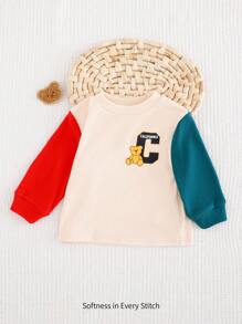 Cozy Pixies Baby Boy Cartoon Bear Pattern Contrast Color Soft Knitted Crew Neck Long Sleeve Pullover - Multicolor - View 1