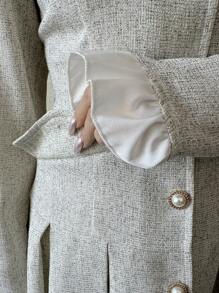 Elenzga Vestido elegante de manga larga con cuello alto, abotonado delantero y pliegues - Multicolor - Ver 7