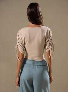 MUSERA Parte superior con escote en uve y cintura ceñida, para primavera y verano, con tonos desdibujados, ideal para festivales