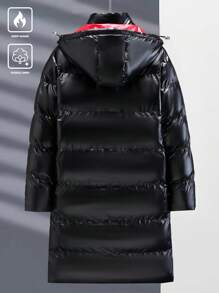 Manfinity Hypemode Men's Contrast Color Patchwork Front Zipper Long Sleeve Casual Hooded Padded Coat, Going Out Casual Quilted Winter Coat, For Friends, Husband, Boyfriend Gifts
